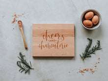 Load image into Gallery viewer, Cheers And Charcuterie Engraved Wooden Cutting Board