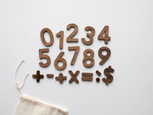 Load image into Gallery viewer, Wooden Number Set • Wood Numerals & Math Symbols in Walnut