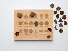 Load image into Gallery viewer, Wooden Shapes Montessori Board and Tabletop Geometry Reference Chart