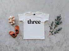Load image into Gallery viewer, Three Modern Birthday Shirt Organic Kids Tee