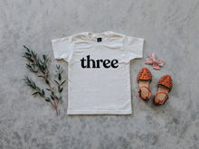 Load image into Gallery viewer, Three Modern Birthday Shirt Organic Kids Tee