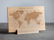 Load image into Gallery viewer, Wooden World Map & Display Stand