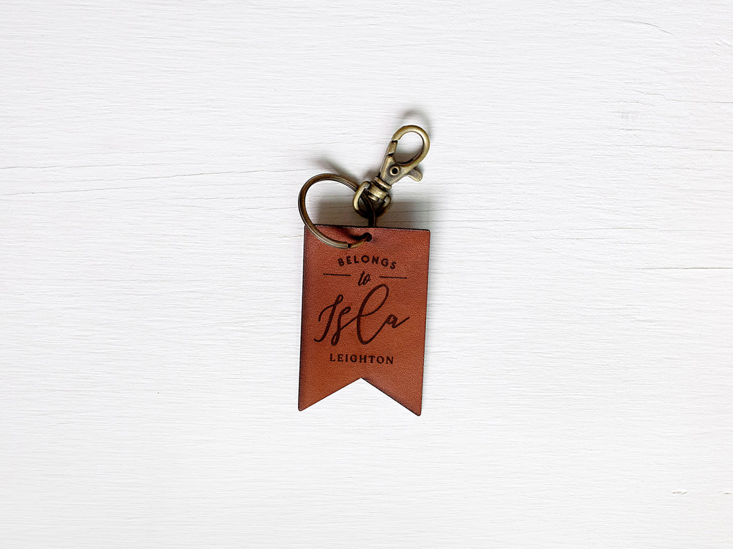 Custom Leather Tag Keychain • Modern Banner Tag