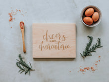 Load image into Gallery viewer, Cheers And Charcuterie Engraved Wooden Cutting Board