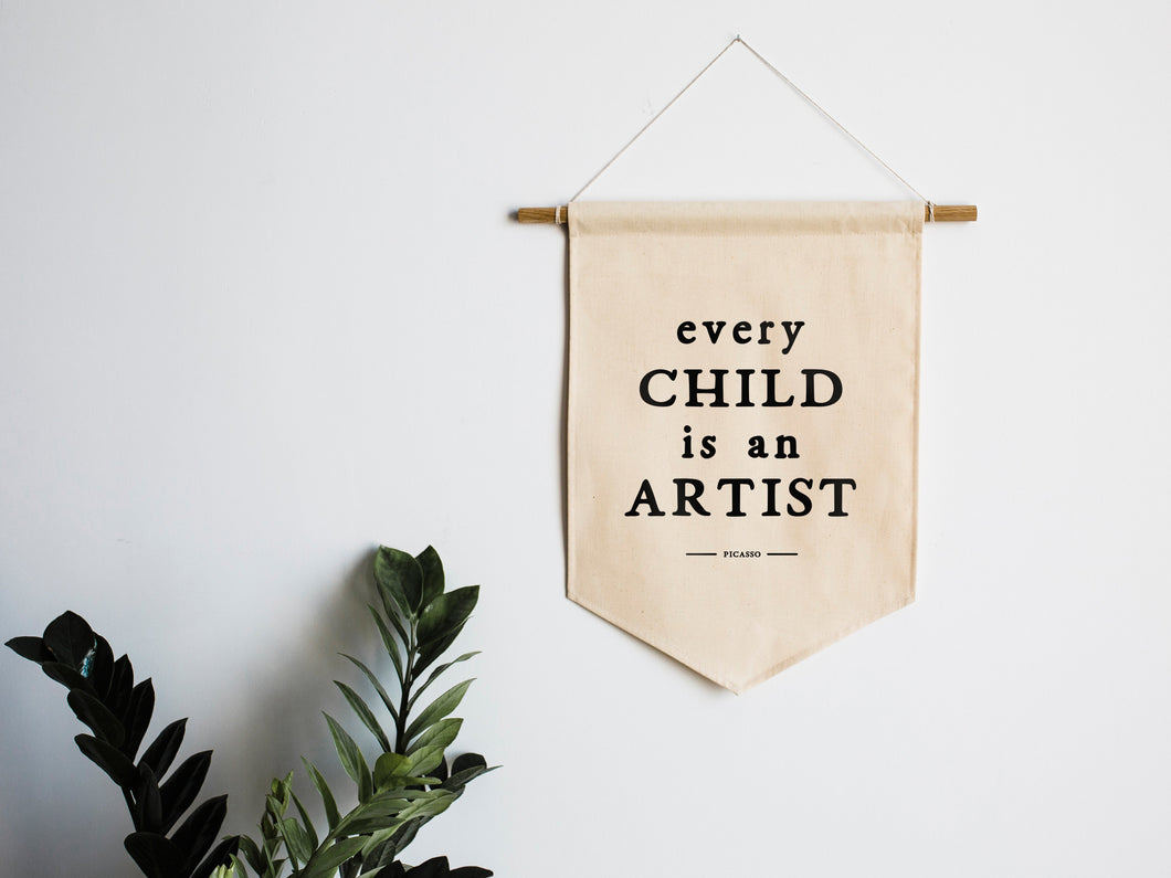 Every Child Is An Artist Picasso Canvas Banner
