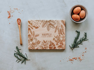 Floral Frame Happily Ever After Engraved Wooden Cutting Board