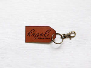Custom Leather Tag Keychain • Modern Script Luggage Tag