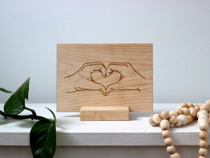 Wooden Greeting Card • Modern Heart Hands