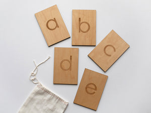 Wooden Alphabet Flash Cards • Lowercase Letters on Sturdy Wood Cards