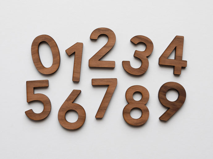 Wooden Number Set • Wood Numerals & Math Symbols in Walnut