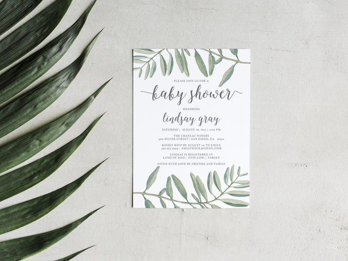 Olive Branch Baby Shower Invitation Printable