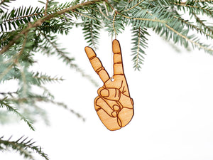 Modern Peace Sign Wooden Christmas Ornament