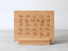 Load image into Gallery viewer, Wooden Alphabet Montessori Board and Tabletop Reference Chart • Classic Script Cursive