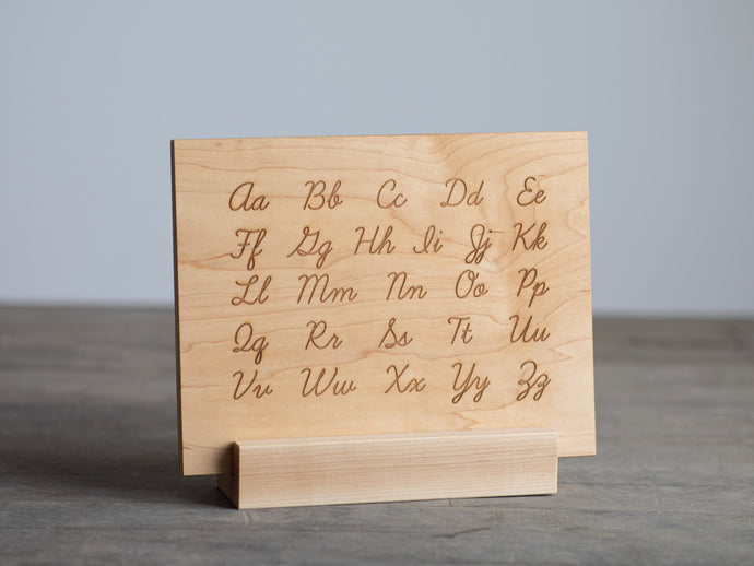 Wooden Alphabet Montessori Board and Tabletop Reference Chart • Classic Script Cursive