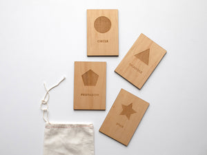 Wooden Shapes Flash Cards • Set of 18 Geometric Wood Cards
