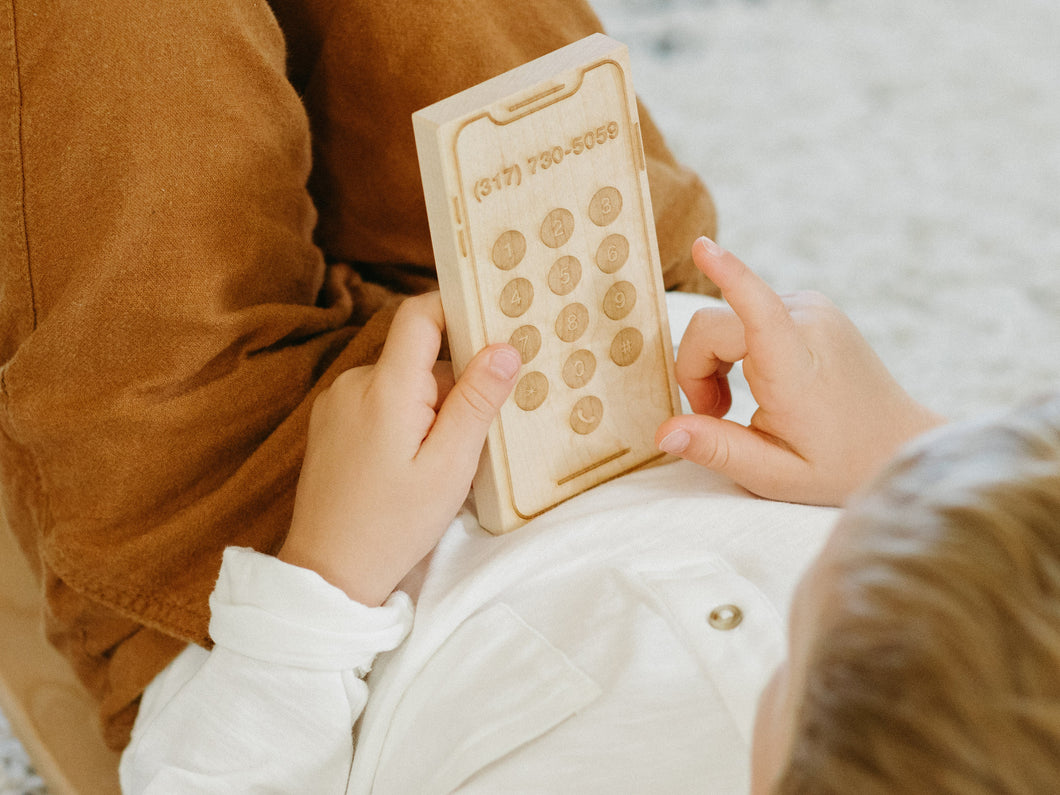 Custom Engraved Wooden Phone • Personalized Toy Smartphone