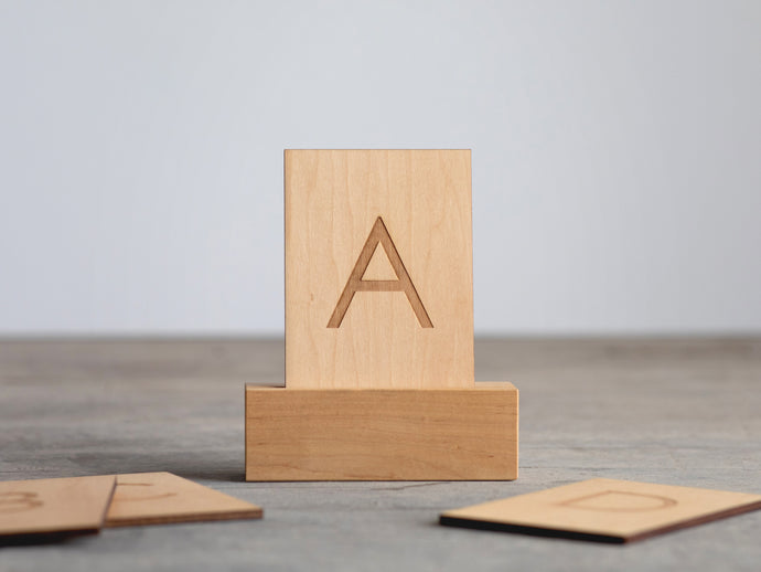 Wooden Alphabet Flash Cards • Uppercase Letters on Sturdy Wood Cards