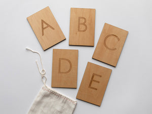 Wooden Alphabet Flash Cards • Uppercase Letters on Sturdy Wood Cards