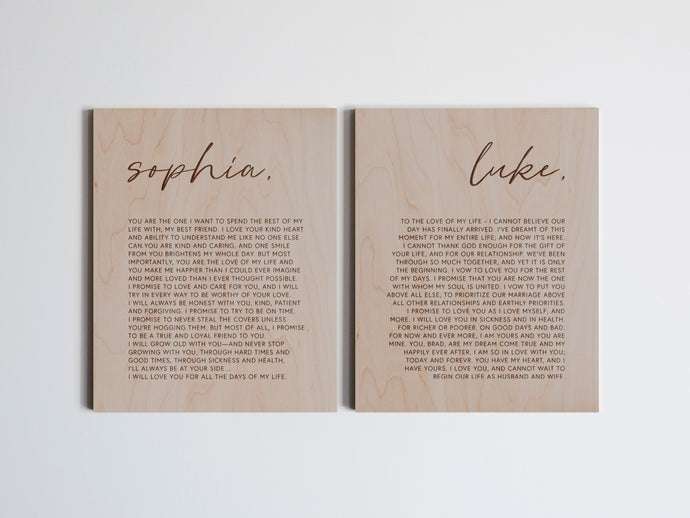 Wood Wedding Vows • Set of Two