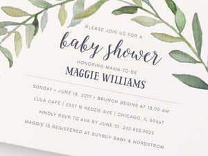 Watercolor Wreath Baby Shower Invitation